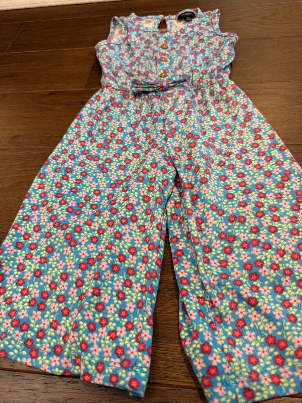 Picapino Toddler Girls' Blue Floral Sleeveless Jumpsuit Size 2T - C8-122